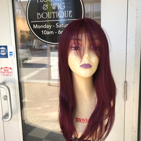 Burgundy Rare Wine Lacefront wig Bangs Long wig - Picture 2 of 8